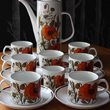 j & g meakin poppy print coffee pot and 6 cups